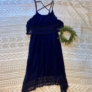 Navy Blue Strappy Sundress with Lace Detailing